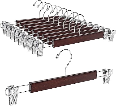 Topia Home Wooden Pants & Skirt Hangers with Clips – 10 Pack