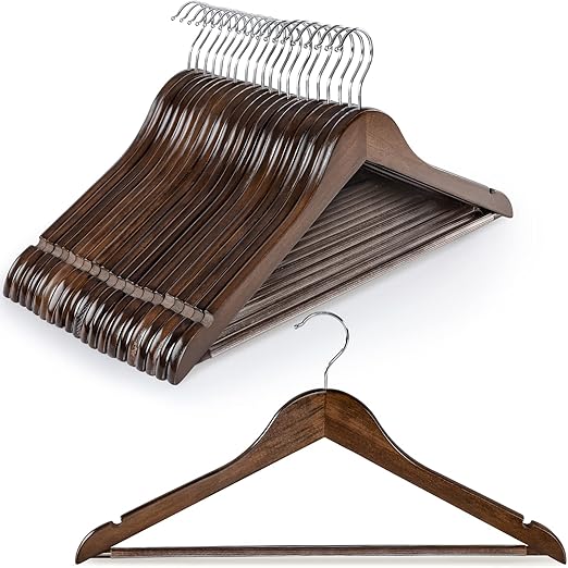 TOPIA HANGER Wooden Coat Hangers 20 Pack & 30 Pack, Vintage Wood Suit Hangers with Non Slip Pants Bar, 360°