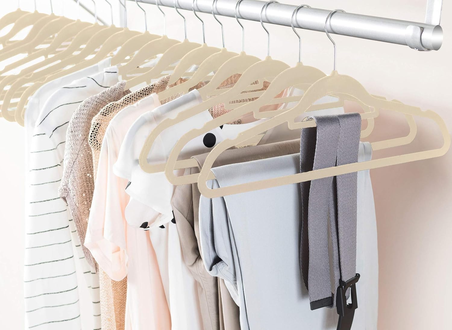 Premium Velvet Hangers with Tie Bar 20-Pack Slim Space Saving Coat Hanger, Non Slip Wardrobe Hangers