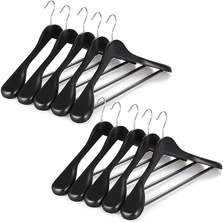 TOPIA HANGER Wide Shoulder Wooden Suit Hangers – Heavy-Duty Solid Wood with Non-Slip Bar (6 & 10 Pack)