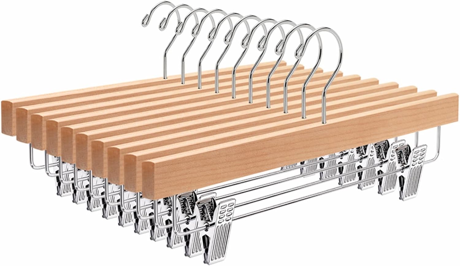topia Home Wooden Pants & Skirt Hangers with Adjustable Clips, Anti-Slip, Heavy-Duty, Natural – 10/24 Pack