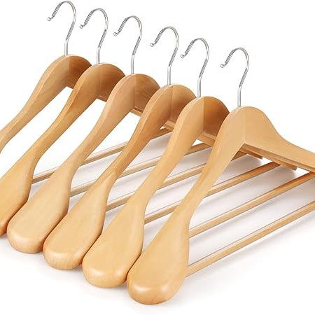 TOPIA HANGER Wide Shoulder Wooden Suit Hangers – Heavy-Duty Solid Wood with Non-Slip Bar (6 & 10 Pack)